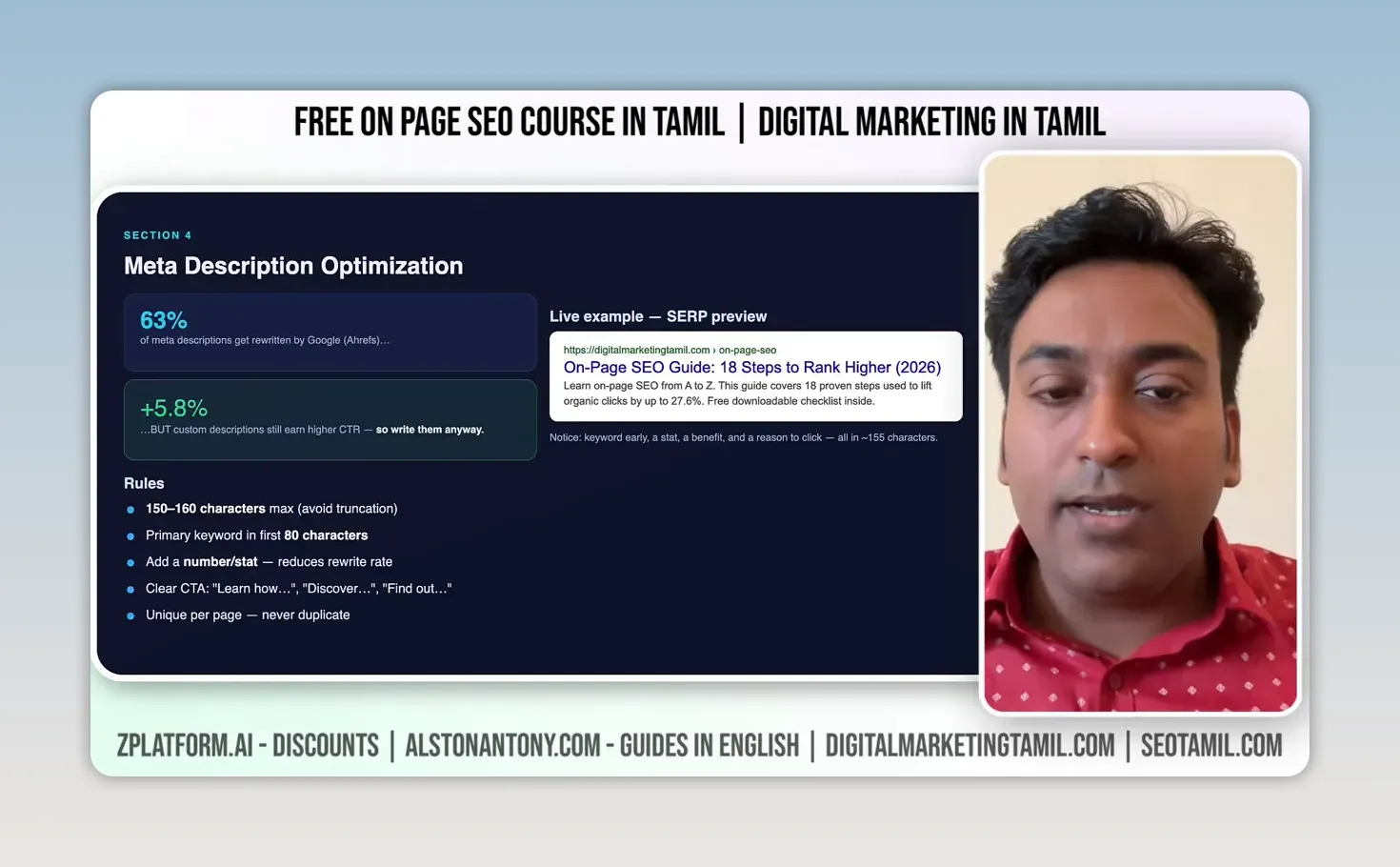 SEO meta title and meta description example in Tamil with SERP snippet