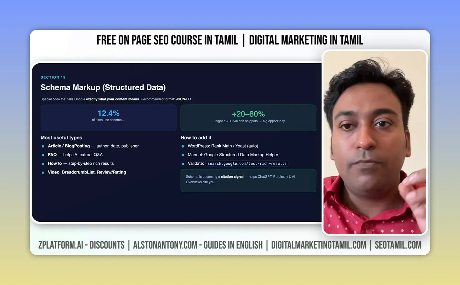 Schema markup types in Tamil — Article, FAQ, HowTo, Breadcrumb, Video structured data