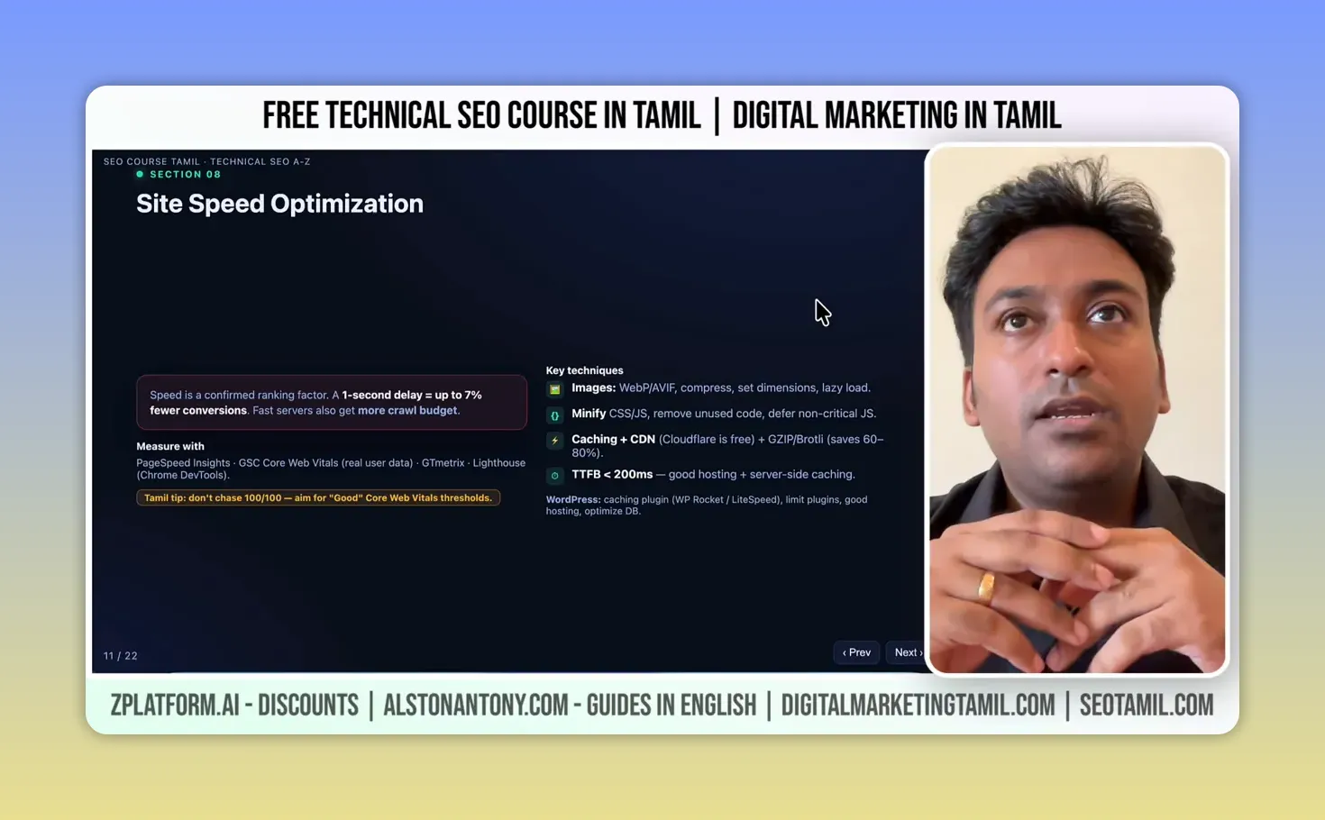 Site speed optimization factors in Tamil — image compression, minify, caching, CDN for technical SEO